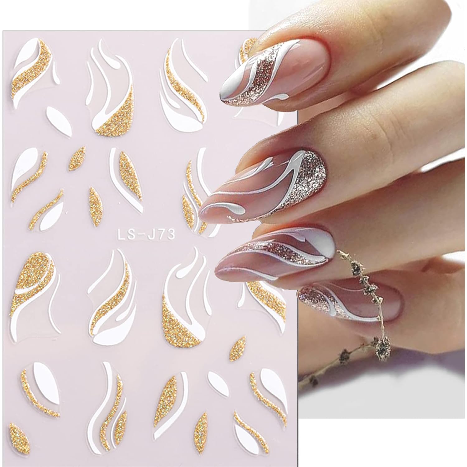 French Shining Line Nail Art Stickers - Gold Metal Curve Wavy Stripe Decals, 3D Glitter Lines, DIY Nail Manicure Decoration for Women