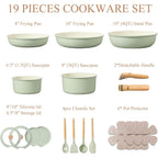 Carote Pots And Pans Set, Nonstick Cookware Set Detachable Handle, 19Pcs Induction Kitchen Cookware Sets Non Stick With Removable Handle, Rv Cookware Set, Oven Safe, Sage Green