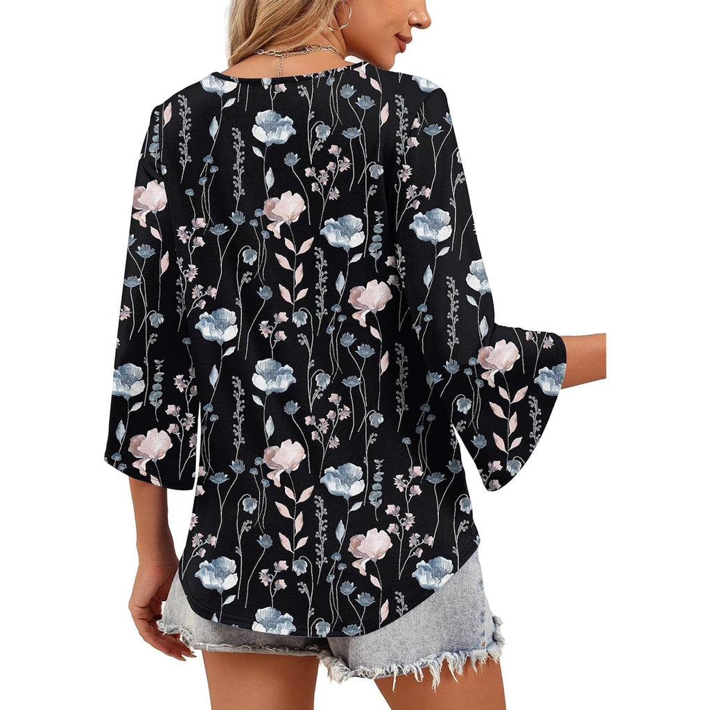 Wiholl Womens Tops Summer Outfits 2026 V Neck Shirts Womens Blouses Dressy Casual Bell Sleeve Fashion Clothing