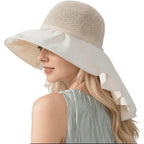 Sun Hats for Women Wide Brim Foldable Bucket Cap with Neck Flap Outdoor UV Protection Beach Hat for Summer Travel Beige