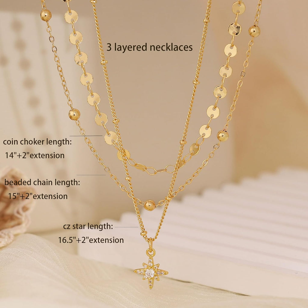 XIXINI Layered Necklaces for Women, Dainty Gold Necklace Stack 14k Gold Plated Layering Beads Choker Pendant Necklace Set Simple Statement Gold Necklaces for Women Trendy Fashion Gold Jewelry Sets