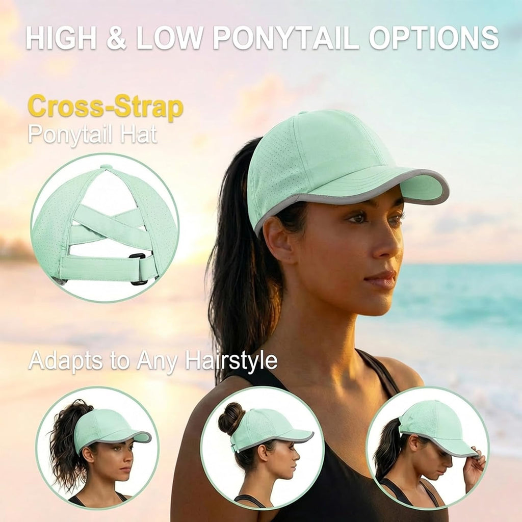 Women'S High Ponytail Baseball Cap, Criss Cross Ponytail Hat, Quick-Drying Sports Hat For Running, Golf, Hiking