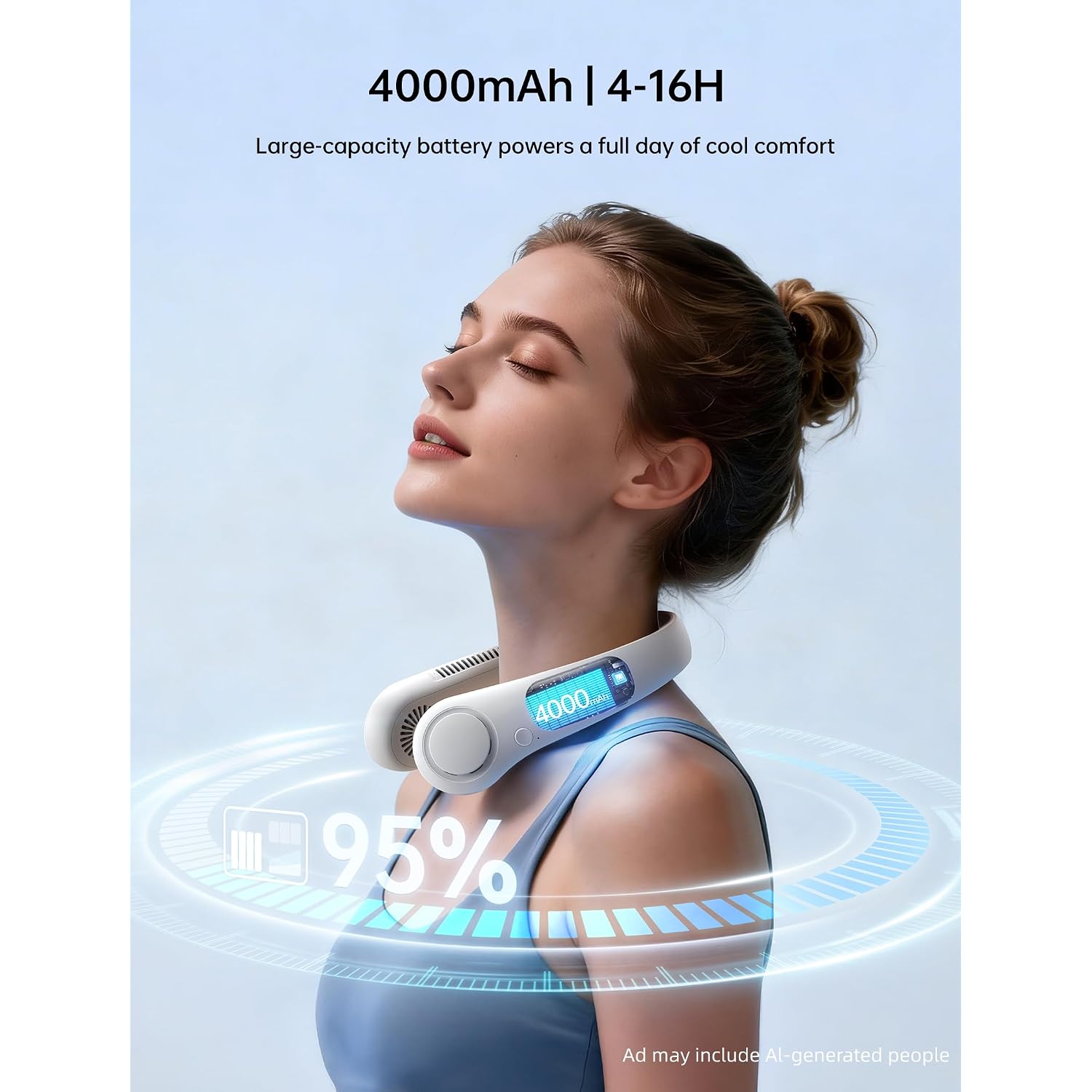 Jisulife Portable Neck Fan, Hands-Free Bladeless, 5 Speeds, 4000 Mah | Battery Operated Wearable Personal Fan, Twistable, Rechargeable Travel Essentials, Gifts For Women Men-Grey
