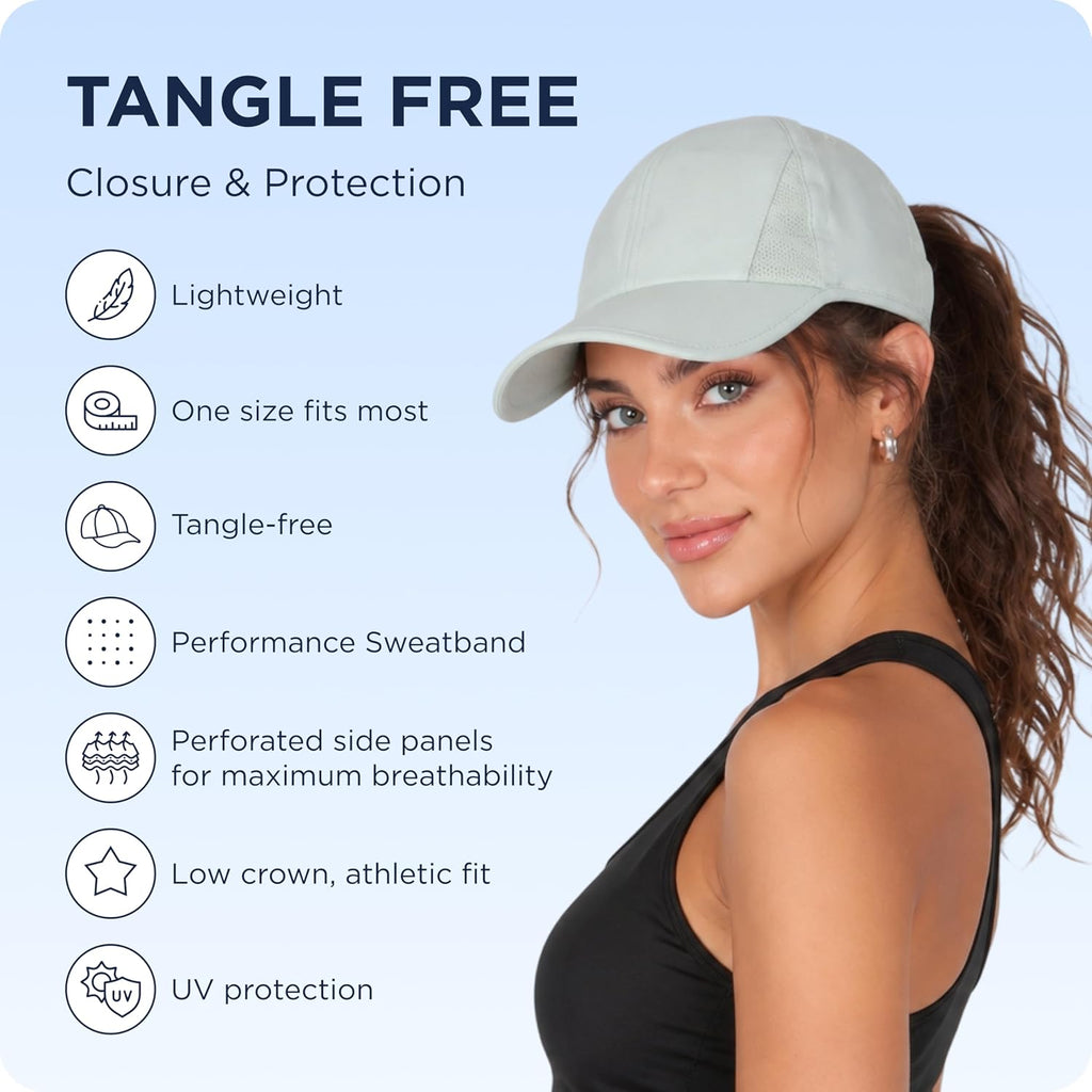 Women’s Ponytail Baseball Cap, Patented Active Feather-Light Hat with Open Back Alex Navy