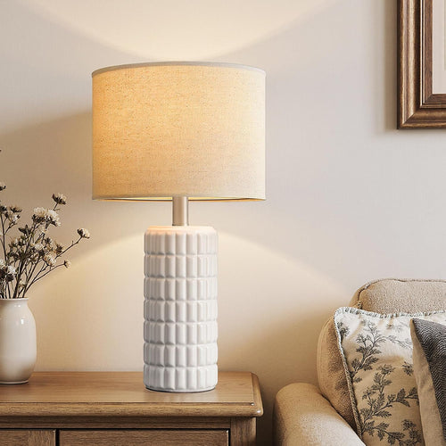 23" Modern Ceramic Table Lamps Set Of 2 - Table Lamps For Living Room, Farmhouse Bedside Night Stands Lamp For Bedroom, White Nightstand Lamps Set Of 2, Desk Lamp For End Table Home Decor
