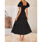 Zesica Womens Summer Casual Flowy Vacation Maxi Dress 2026 Short Puff Sleeve A Line Smocked Cutout Beach Party Dresses