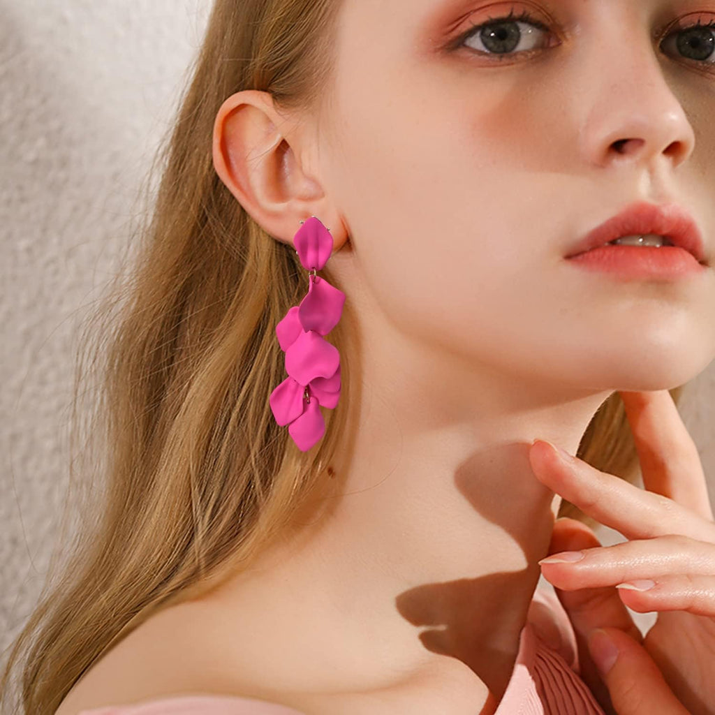 Long Acrylic Rose Petal Earrings Dangle Exaggerated Flower Earrings Drop Statement Floral Tassel Earrings for Women