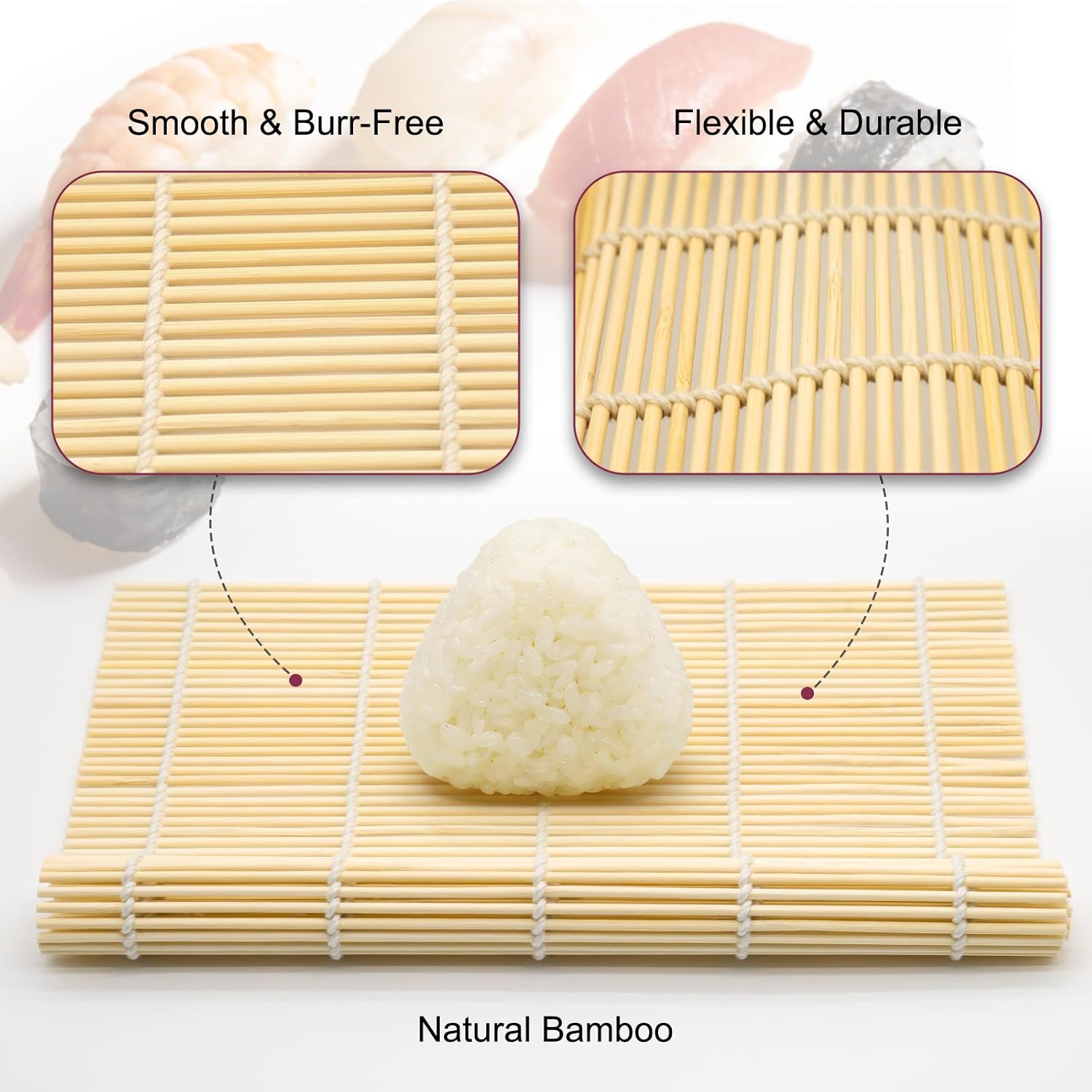 Syn-Zer Bamboo Sushi Mats 2-Pack, 9.5" Rolling Tool For Maki | Diy Sushi Making, Reusable Roller, Kitchen Tool, Hand Rolls, Maki, Sushi Prep