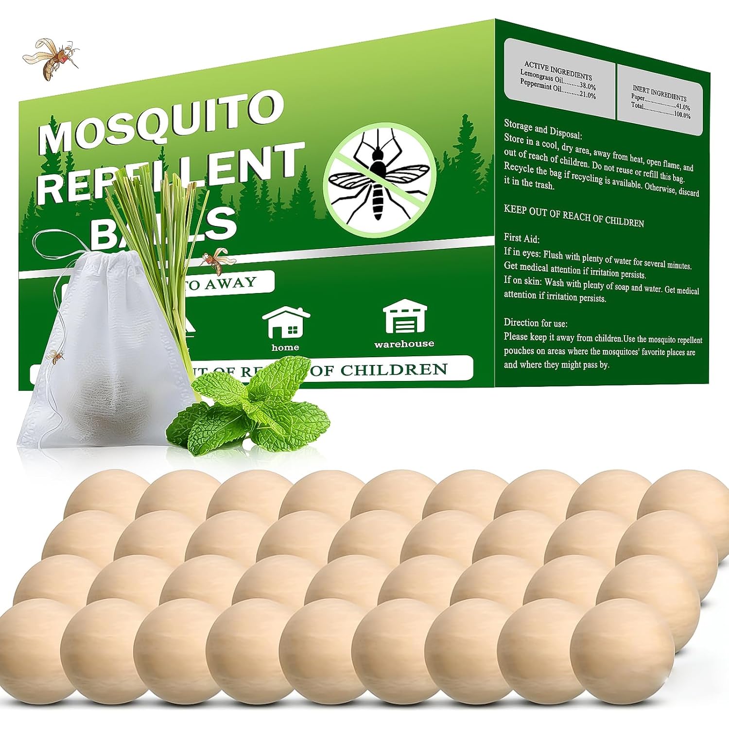 Mosquito Repellent Outdoor Patio 36 Balls - Mosquito Repellant Indoor & Outdoor For Yard Home Patio Travel Camping, Keep Mosquitoes Away From Door Patio