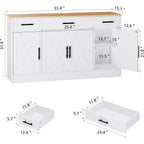 Shintenchi Buffet Cabinet With Storage,53.4" Large Kitchen Storage Cabinet With 3 Drawers And 4 Doors,Wood Farmhouse Buffet Sideboard With Adjustable Shelf For Kitchen Living Room, White