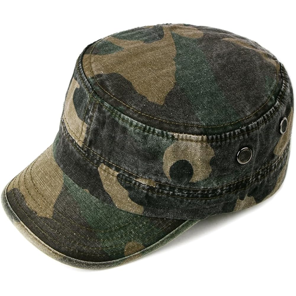 Military Cadet Army Cap For Men Women – Washed Cotton Vintage Adjustable Flat Top Hat
