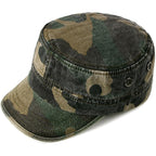 Military Cadet Army Cap For Men Women – Washed Cotton Vintage Adjustable Flat Top Hat