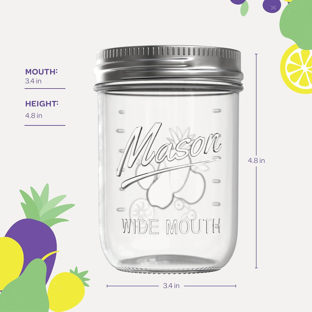 SEWANTA Wide Mouth Mason Jars 16 oz [5 Pack] With Mason Jar Lids and Bands, Mason Jars 16 oz - For Canning, Fermenting, Pickling - Jar Décor - Microwave/Dishwasher Safe.