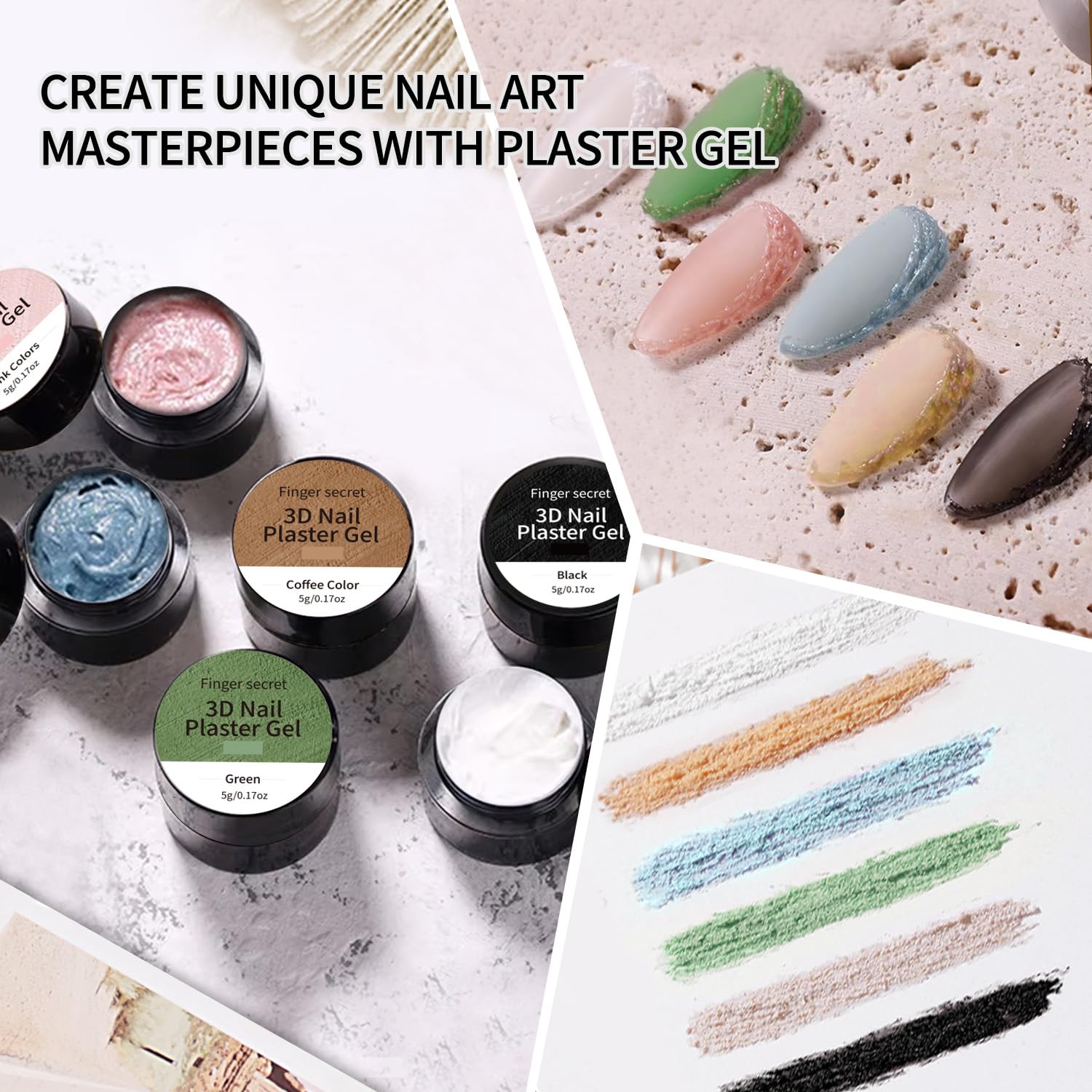 Finger Secret 3D Plaster Nail Gel,Sculpting Gel Nail Art for Unique Designs,UV/LED Curable Plaster GeL for Nails Stunning Manicures Easy to Apply 3D Nail Gel with Sculpture Pen in Home or Salon