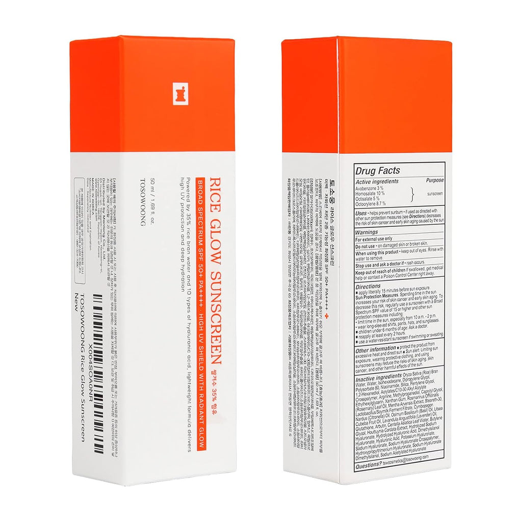 Tosowoong Rice Glow Sunscreen, Spf50+ Broad Spectrum Korean Sunscreen For Face, Dewy Finish No White Cast, Glass Skin Hydrating Spf Moisturizer With Rice Water & Hyaluronic Acid, 50Ml / 1.69 Fl. Oz.