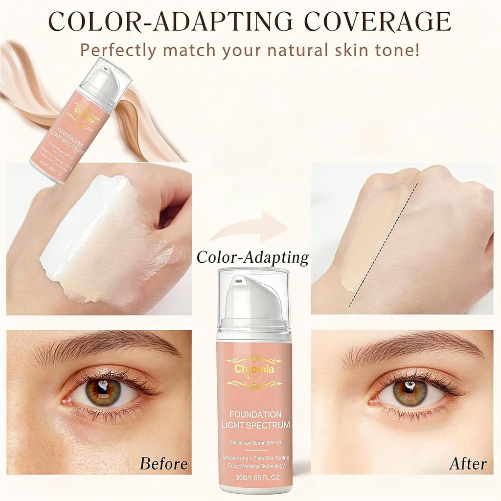 Adaptive Foundation - Color-Changing Liquid Makeup with SPF 50 & Hydrating Concealer - Long-Lasting, Water-Resistant, Natural Demi-Matte Finish - 1.05 fl oz