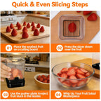 Fruit Slicer Cup For Strawberry, Banana, Hard-Boiled Egg - Detachable Cutter With Push Plate - 304 Stainless Steel Blade - Rapid & Safe Slicing Kitchen Gadget For Quick Meal Prep (Black)
