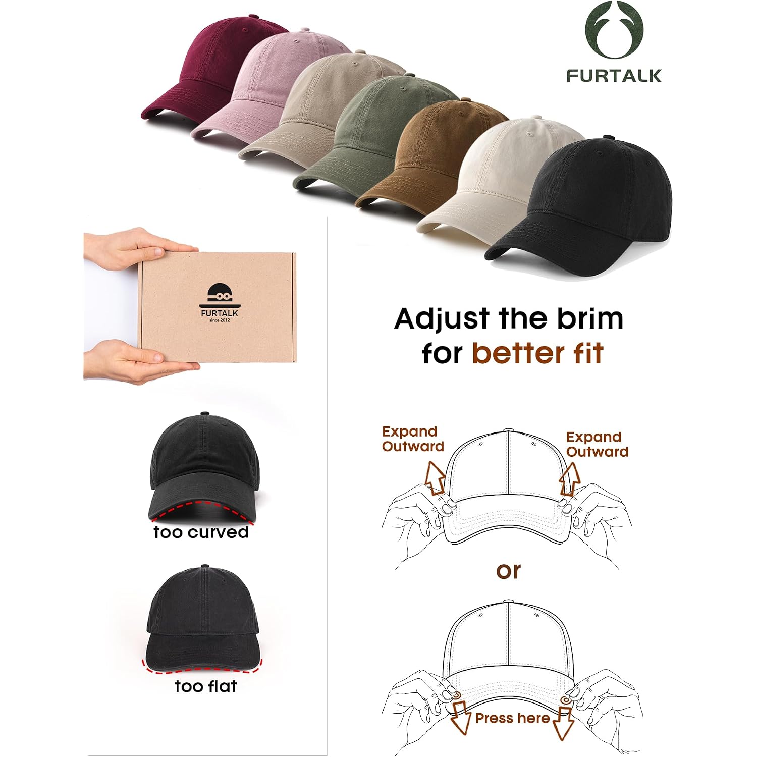 FURTALK Unisex Vintage Washed Unstructured Baseball Cap Washed Cotton Adjustable Dad Hat Beige