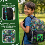 Minecraft Steve & Creeper Multicolour Backpack | Graphic Print Zip-Up Bag For Back To School | Kids Carrying Books | Unisex Kids Merch