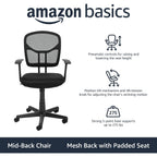 Amazon Basics Breathable Mesh Mid-Back Office Desk Chair With Armrests, Lumbar Support, 360-Degree Swivel, Adjustable-Height, Black