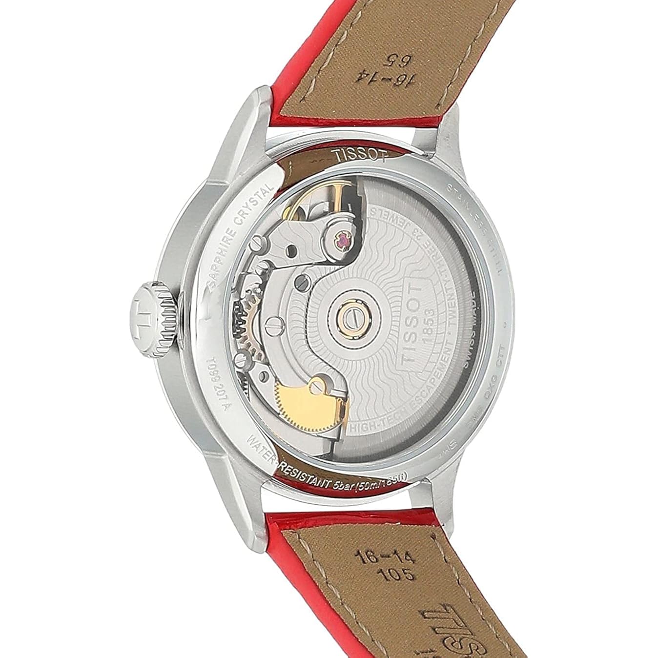 Tissot Womens Tissot Chemin Des Tourelles Powermatic 80 Lady 316L Stainless Steel Case Automatic Watch, Red, Leather, 16 (T0992071611800)