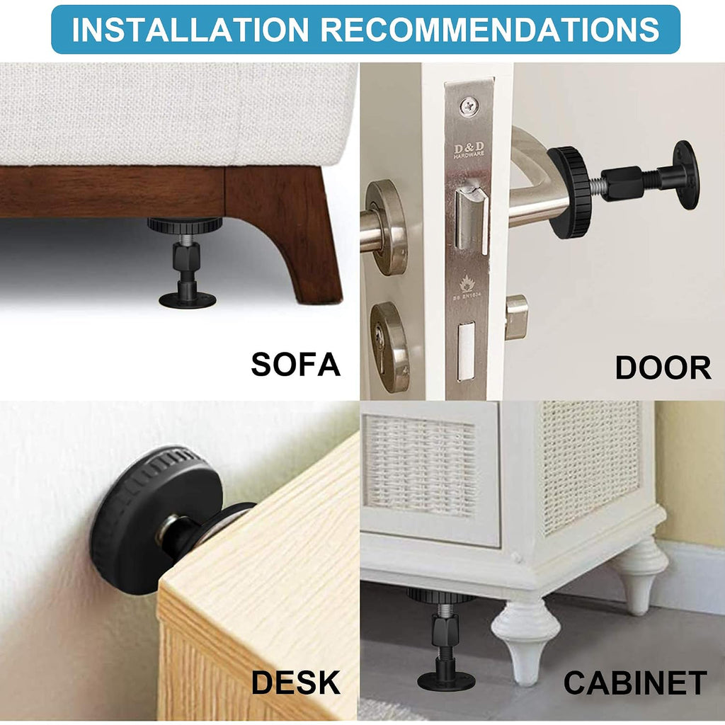 Krisler Adjustable Threaded Bed Frame Anti-Shake Tool, Headboard Stoppers, Bedside Anti Shake Tool For Beds Cabinets Sofas, 4Pcs, 30-68Mm (Black)