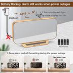 Peakeep Slim Digital Mirror Aesthetic Alarm Clock For Bedrooms Desk Decor | Plug In Electric Big Led Modern Small Clock For Office Living Room, Battery Backup, 6 Dimmers (Gold)