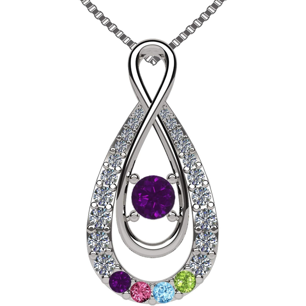 Central Diamond Center Yours Infinity Mother & Child Birthstone Necklace w/ 1 to 12 Stones in Silver, 10K, or 14K Gold