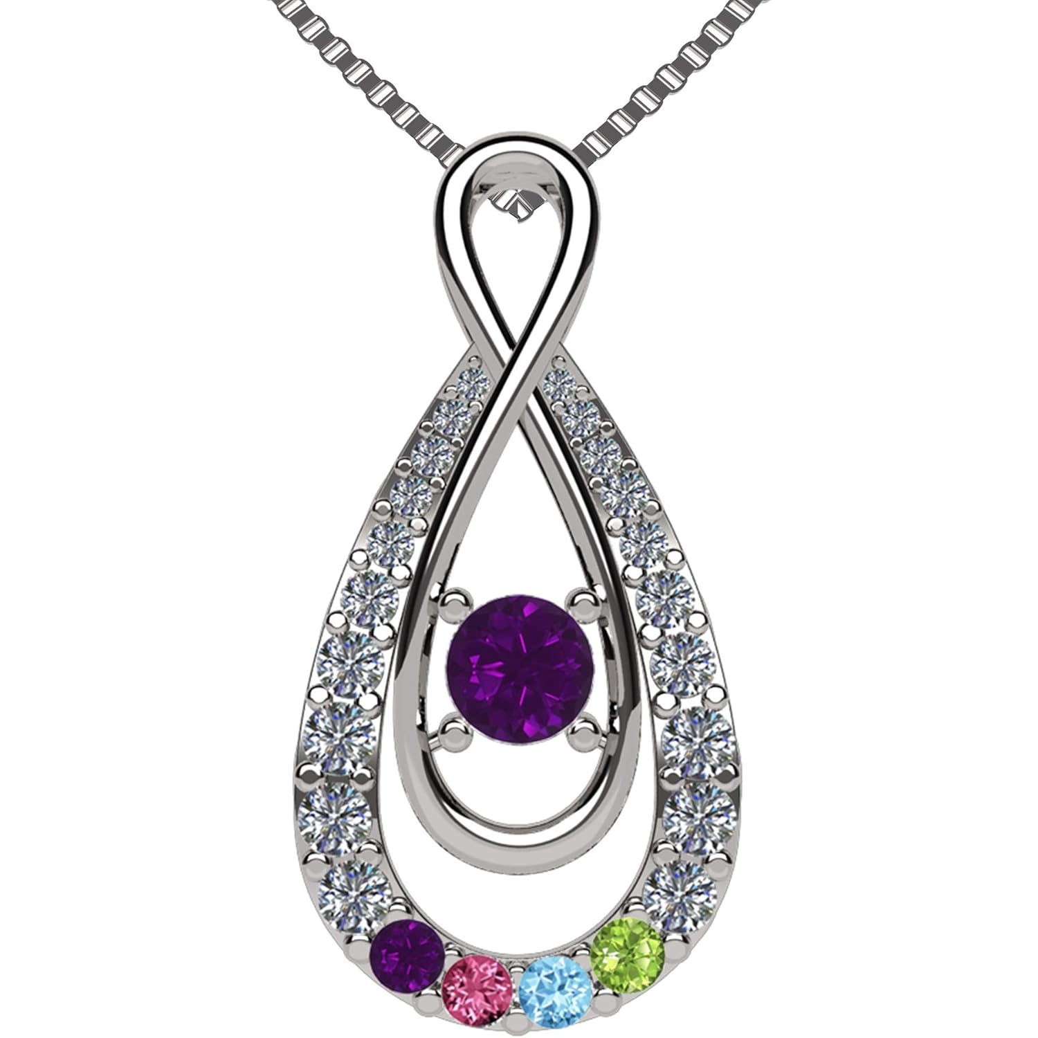 Central Diamond Center Yours Infinity Mother & Child Birthstone Necklace w/ 1 to 12 Stones in Silver, 10K, or 14K Gold