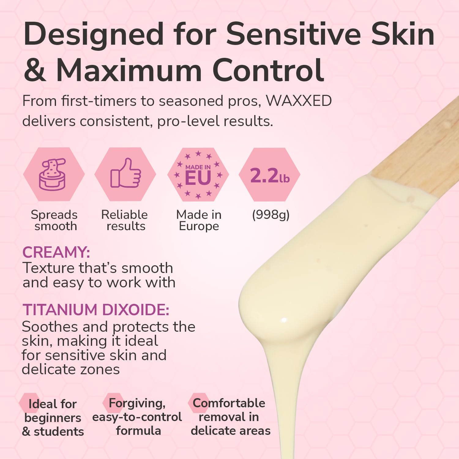 WAXXED Cream Hard Wax Beads 2.2LB – Professional Cream Hard Wax for Hair Removal – Titanium Dioxide Infused Wax Beads for Sensitive Skin – Smooth Application & Clean Removal – Salon & Home Use