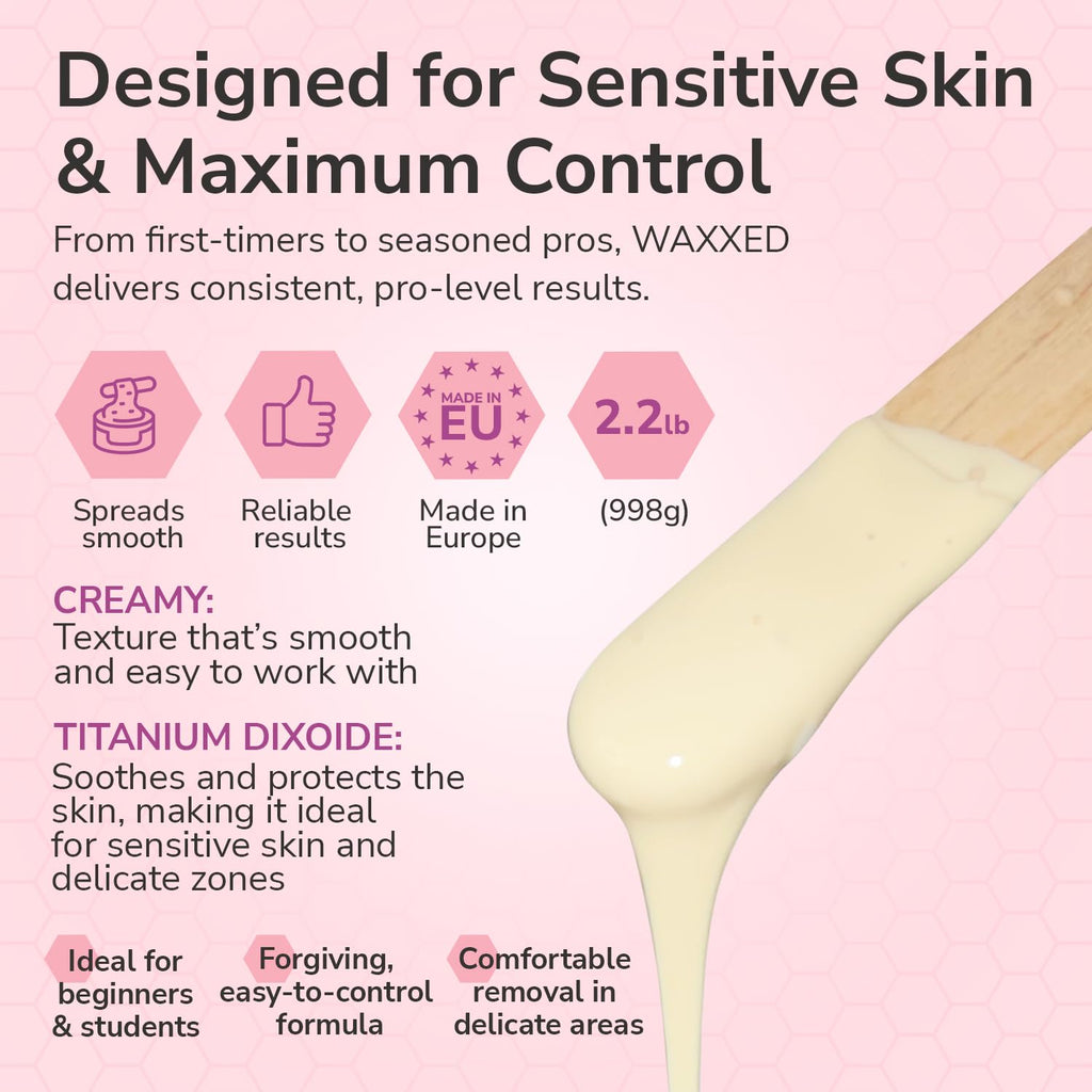 WAXXED Cream Hard Wax Beads 2.2LB – Professional Cream Hard Wax for Hair Removal – Titanium Dioxide Infused Wax Beads for Sensitive Skin – Smooth Application & Clean Removal – Salon & Home Use