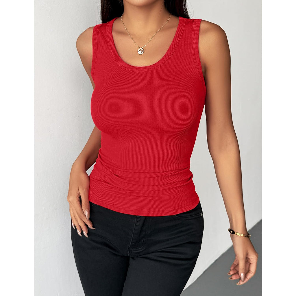 Zeagoo Womens Tank Tops 2026 Scoop Neck Ribbed Sleeveless Top Casual Basic Slim Fitted Knit Cami Tee Shirts