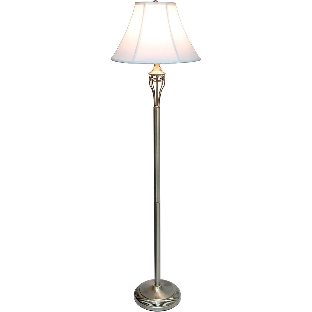 Elegant Designs Lc1001-Abs Antique Brass Three Pack Lamp Set (2 Table Lamps, 1 Floor Lamp) With Fabric White Bell Shaped Shades