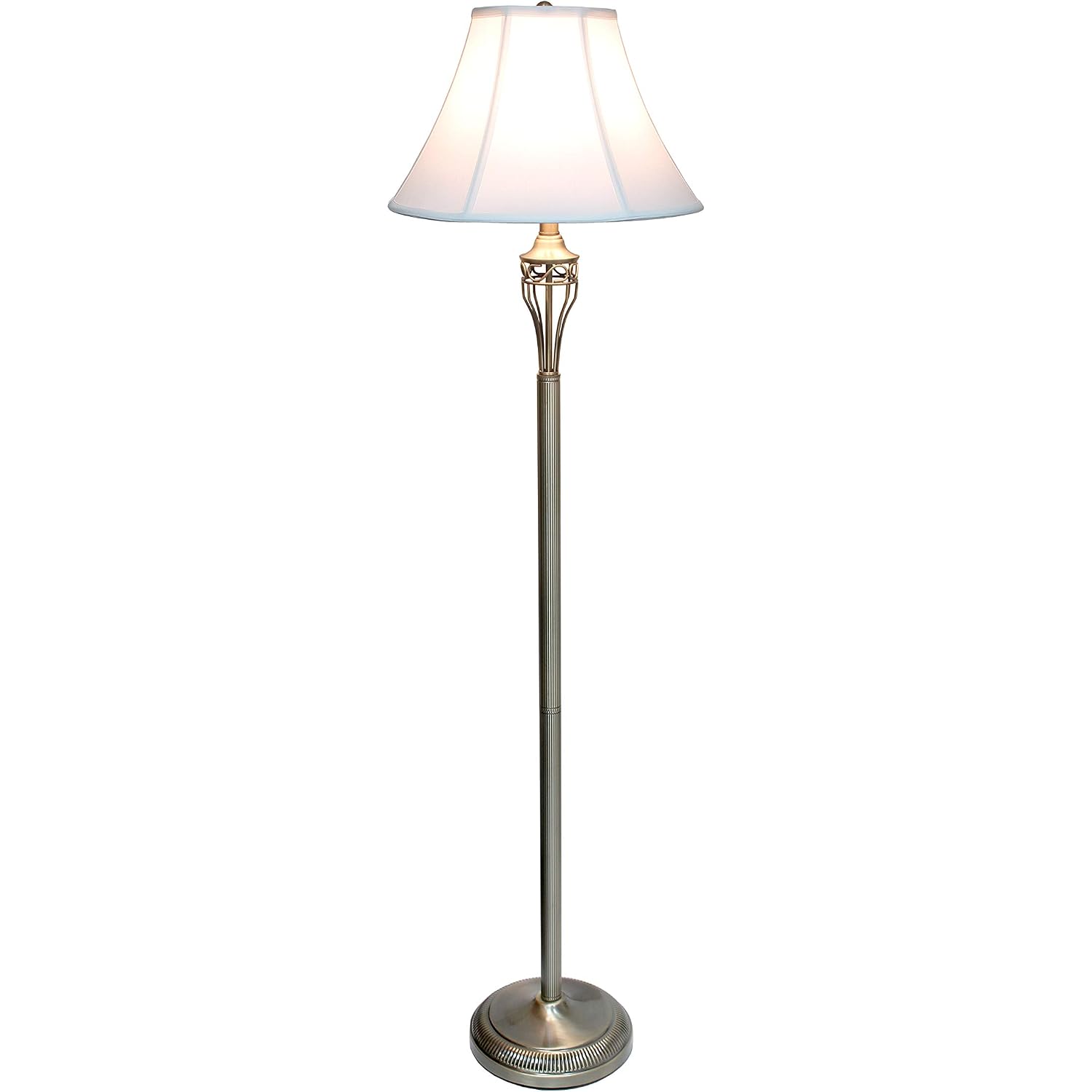 Elegant Designs Lc1001-Abs Antique Brass Three Pack Lamp Set (2 Table Lamps, 1 Floor Lamp) With Fabric White Bell Shaped Shades