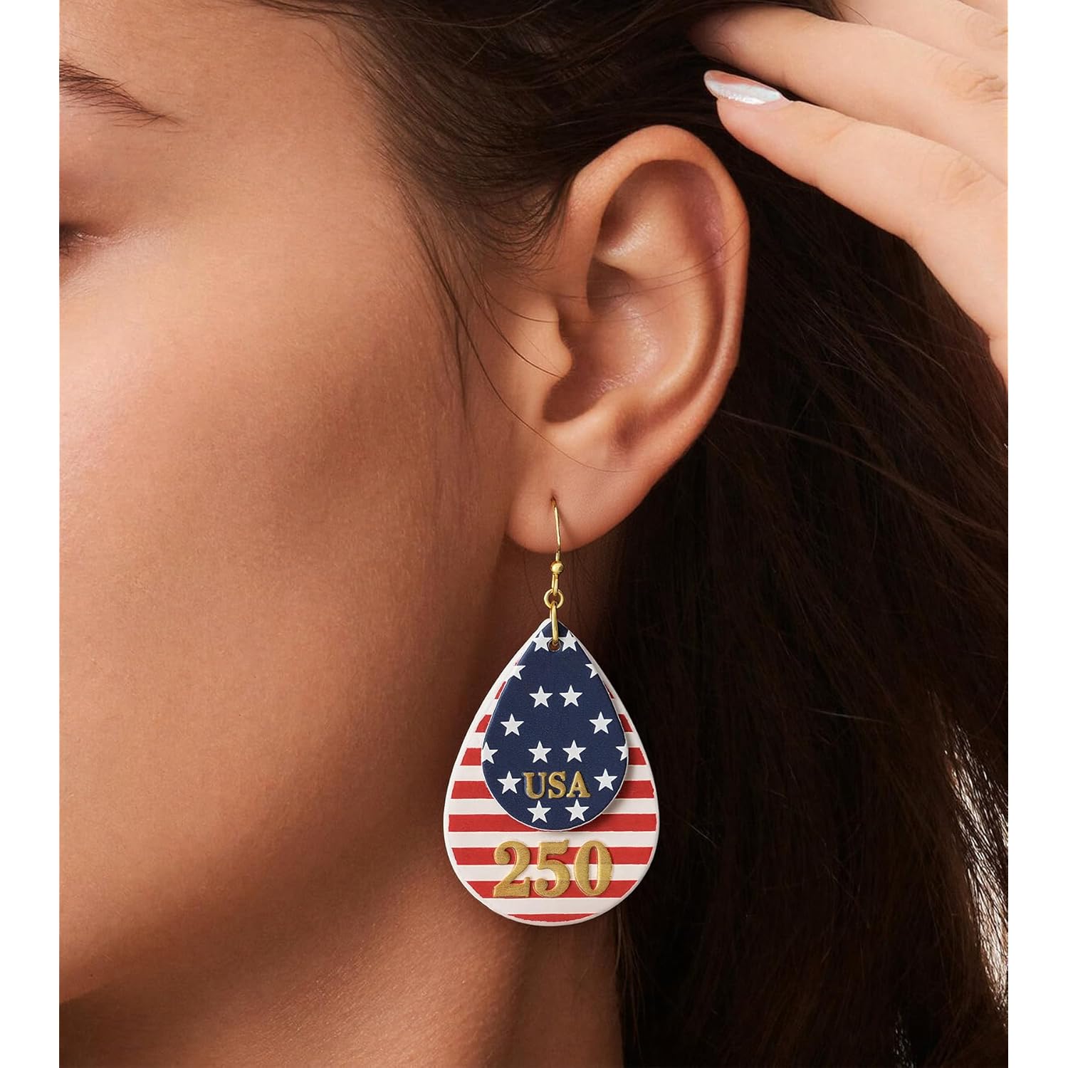 250th Anniversary Dangle Earrings for Women, Patriotic American Flag Teardrop Womens Earrings for 4th of July, Independence Day Party Outfit Jewelry Lightweight Celebration Present