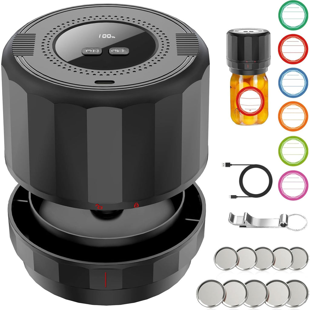 UNERVER Mason Jar Vacuum Sealer Kit, Electric Airtight Food Saver for Wide & Regular Mouth Jars, Easy One-Touch Vacuum Sealer for Meal Prep, Pantry Storage & Keeping Food Fresh Longer
