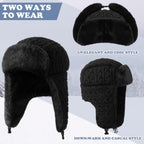 Ramede Winter Hat Ushanka Trapper Russian Hat with Ear Flaps for Men Women Cap Black Winter Warmer Unisex Skiing Cap