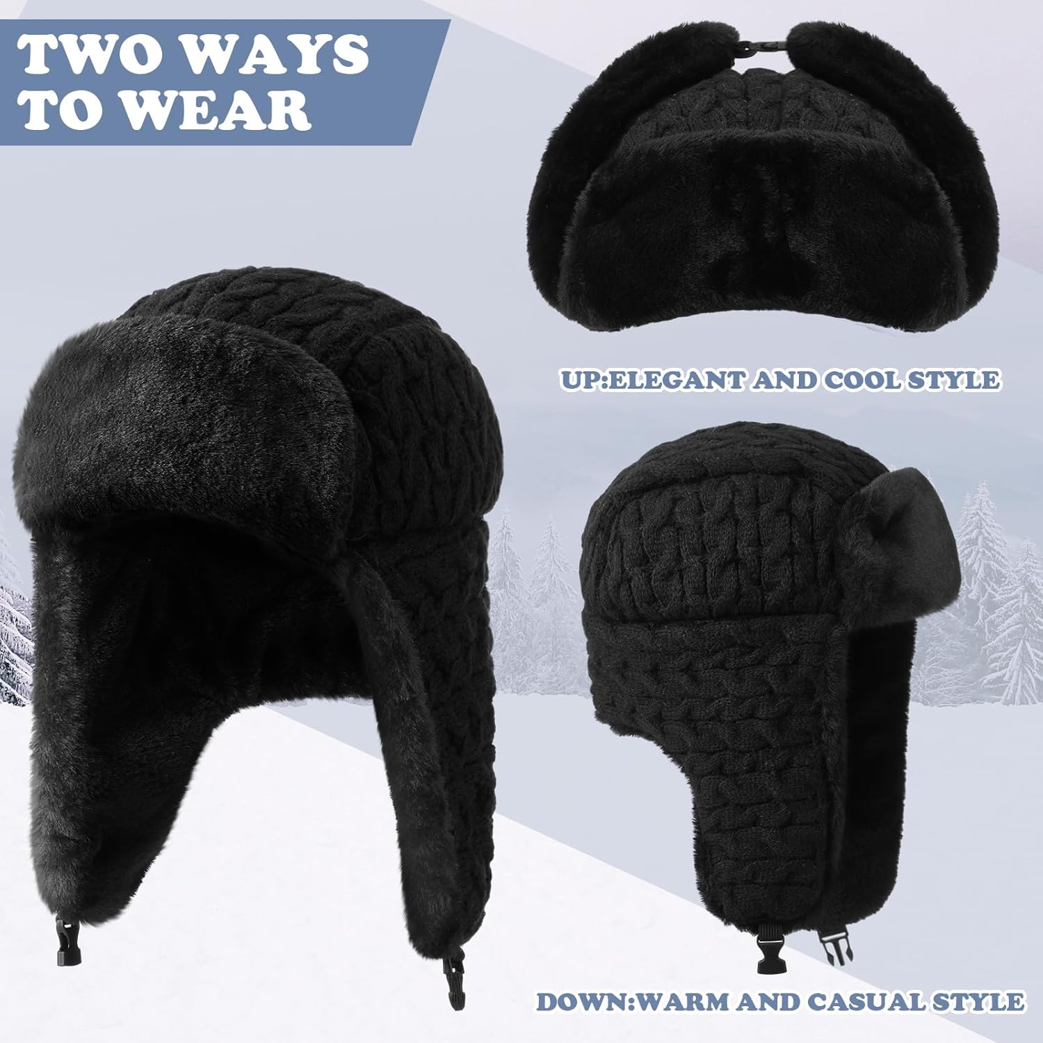 Ramede Winter Hat Ushanka Trapper Russian Hat with Ear Flaps for Men Women Cap Black Winter Warmer Unisex Skiing Cap