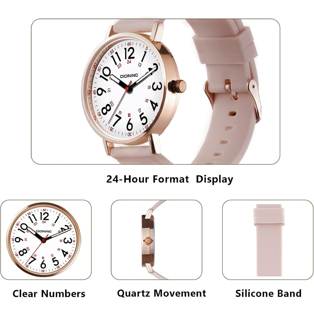 Cicininc Nurse Watch For Women,Analog Nursing Watches With 12/24 Hour Military Time,Second Hand