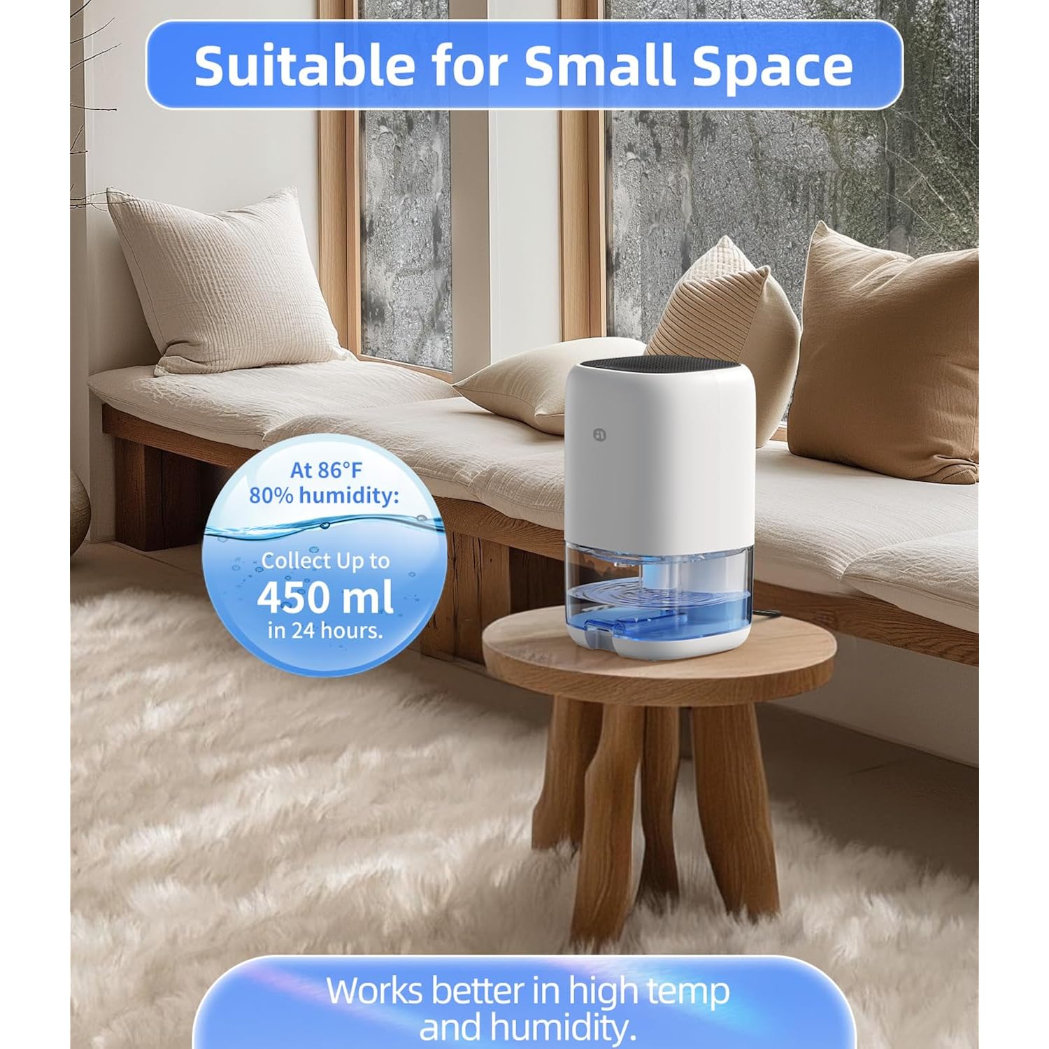 35 Oz Dehumidifier For Bedroom Rv, Quiet With Auto Shut Off, White | 280 Sq.Ft Small Dehumidifiers For Home Bathroom Closet, 7 Color Light, 28Db Ultra Quiet, 35Oz Water Tank