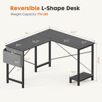 Sweetcrispy L Shaped Desk - Computer Gaming Desk Corner Desk | Pc Table Organizer With Cpu Stand Side Bag For Home Office Dorm Sturdy, Writing Workstation, Black, 50-Inch
