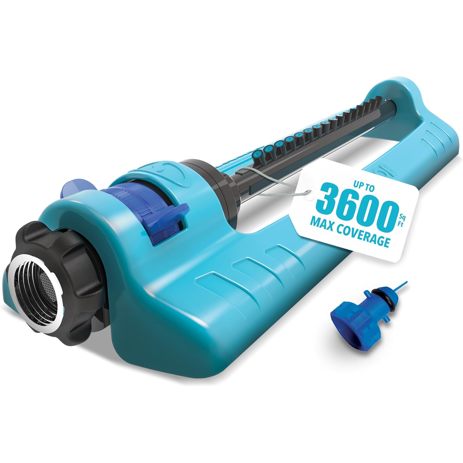 Aqua Joe Oscillating Sprinkler With Adjustable Spray, 16 Clog-Resistant Nozzles, Metal Base & 3600 Square Foot Coverage, Compatible With Garden Hoses