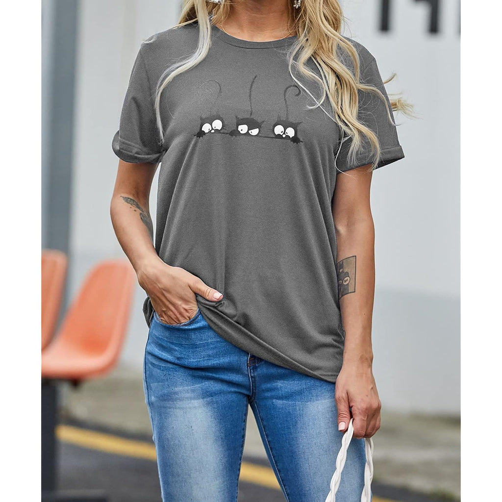 NIUBIA Women's T Shirts Summer Tops Simple Heart Graphic Shirts Sayings Short Sleeve Vacation Casual Blouse Thankful Tee 3#dark Grey