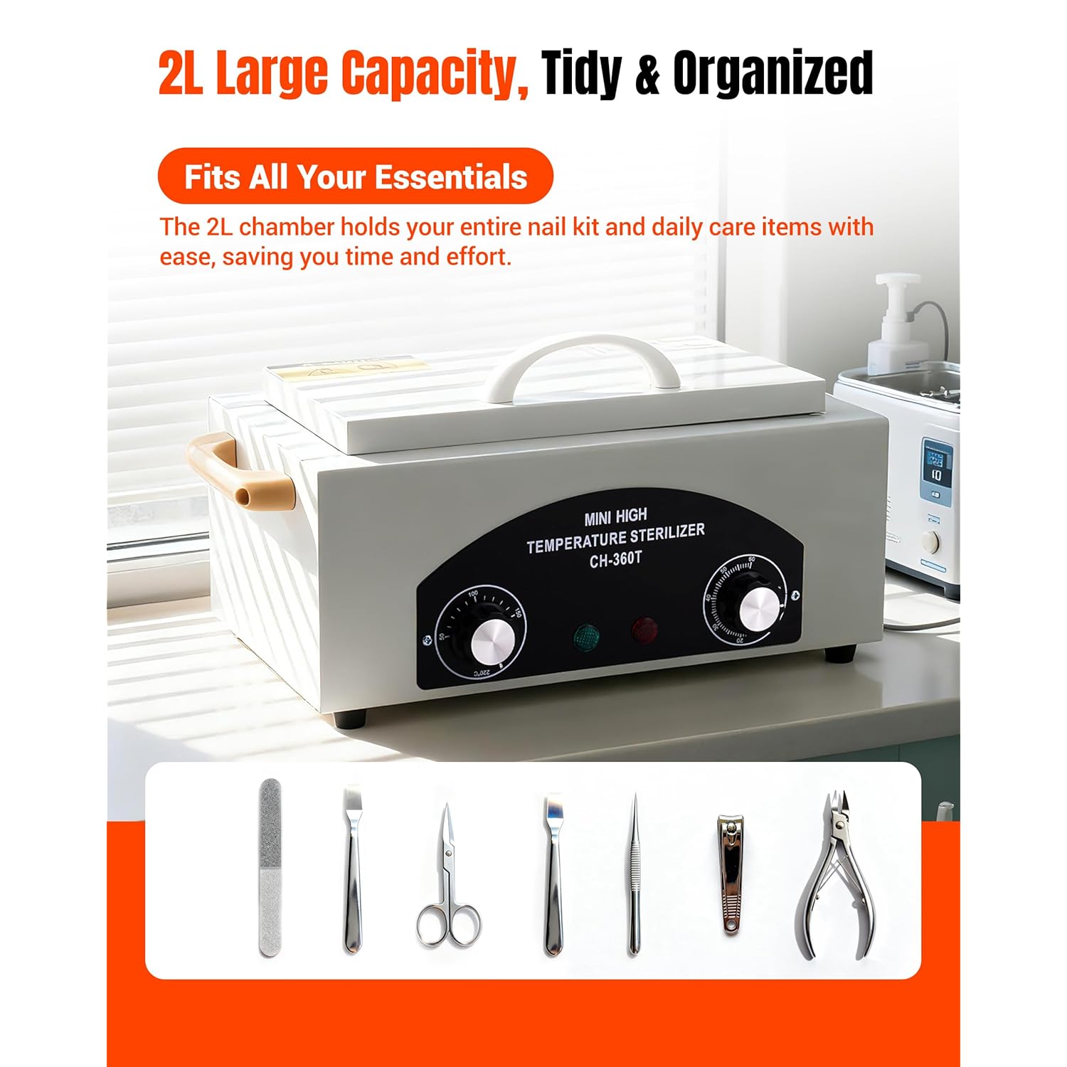 High-Temperature Cleaning Box for Metal Tools, 1.5L Capacity with Adjustable Timer 110V 300W, 122℉-428℉ Cleaning Cabinet for Nail Salons, Barbers & Home Use
