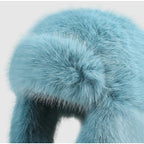 Women Faux Fur Trapper Hat Fuzzy Ushanka Hat Long Pile Faux Fur with Pom Pom Winter Warm Hat Ski Hat Outdoor