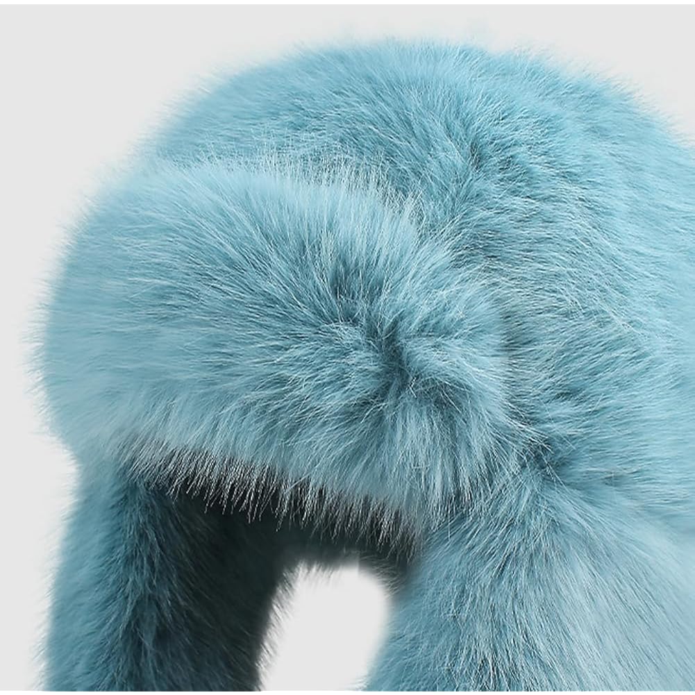 Women Faux Fur Trapper Hat Fuzzy Ushanka Hat Long Pile Faux Fur with Pom Pom Winter Warm Hat Ski Hat Outdoor