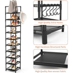 Tall Narrow Shoe Rack For Entryway, 10-Tier Sturdy Metal Shoe Shelf Storage 10-15 Pairs Of Shoes And Boots, Space Saving Corner Shoe Rack Organizer For Closet,Doorway,Garage,Living Room