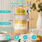 4 Pack Overnight Oats Containers With Lids And Spoons, 20 Oz (16+4) Overnight Oats Jars, Glass Mason Jars With Dry And Wet Separation For Oatmeal Salad Yogurt, Dual-Layer Yogurt Containers With Lids