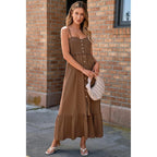 Dokotoo Womens Summer Dresses 2026 Sleeveless Spaghetti Strap Button Down Smocked Beach Vacation Long Maxi Dress With Pockets