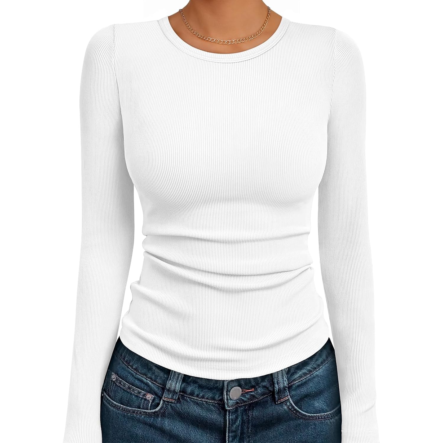 Automet Women'S Ribbed Long Sleeve Basic Top - Soft Stretch Crewneck Shirt For Work & Casual